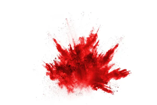 Freeze Motion Red Powder Exploding Isolated White Background Abstract Design — Stock Photo, Image