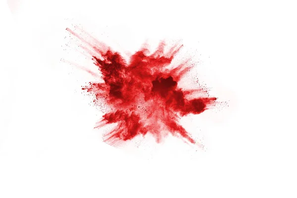 Freeze Motion Red Powder Exploding Isolated White Background Abstract Design — Stock Photo, Image