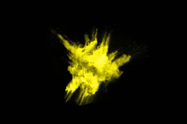 Congelar Movimiento Explosión Polvo Amarillo Aislado Sobre Fondo Negro —  Fotos de Stock