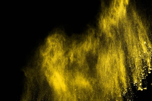 Congelar Movimiento Explosión Polvo Amarillo Aislado Sobre Fondo Negro — Foto de Stock