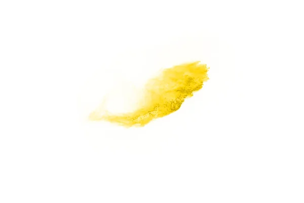 Výbuch Prachu Detailní Záběr Výbuchu Žluté Prachové Částice Izolované Bílém — Stock fotografie