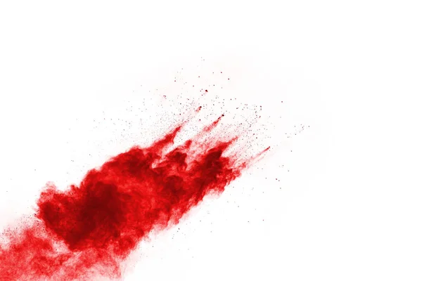 Freeze Motion Red Powder Exploding Isolated White Background Abstract Design — Stock Photo, Image