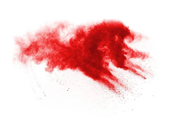 Замораживание Движения Взрывающегося Красного Порошка Изолированного Белом Фоне Абстрактный Дизайн — стоковое фото