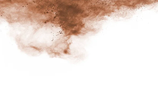 Braunes Farbpulver Explodiert Auf Weißem Hintergrund Farbige Wolke Bunter Staub — Stockfoto
