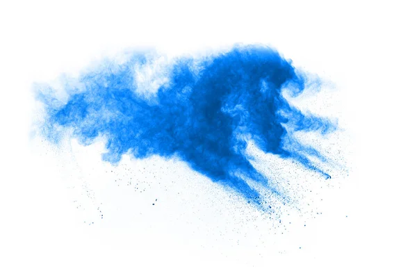 Blauwe Kleur Poeder Explosie Witte Achtergrond Gekleurde Wolk Kleurrijk Stof — Stockfoto