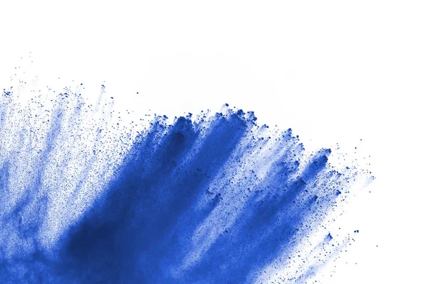 Blaues Farbpulver Explodiert Auf Weißem Hintergrund Farbige Wolke Bunter Staub — Stockfoto