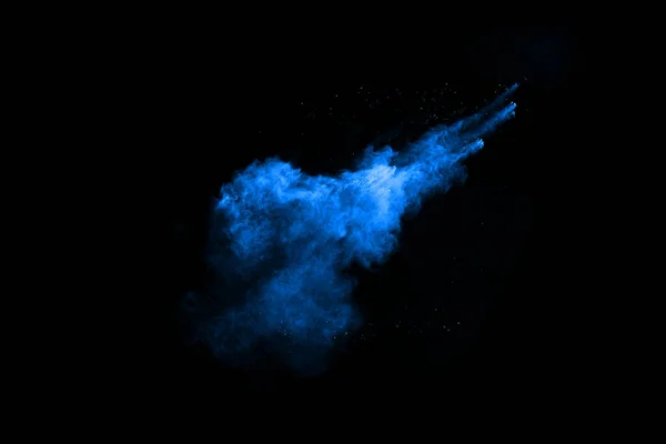 Explosion Poudre Bleue Sur Fond Noir Nuage Coloré Poussière Colorée — Photo