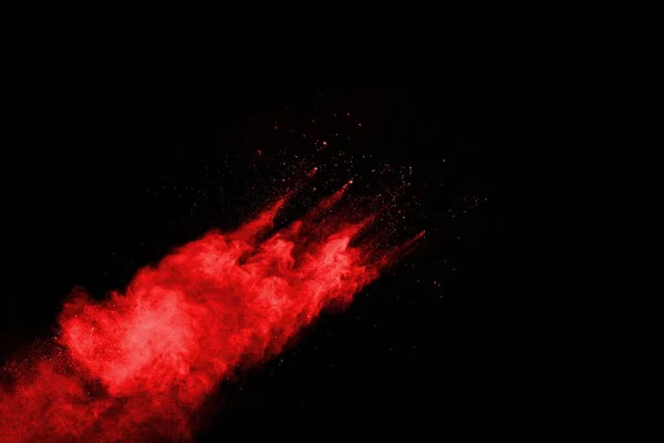 Abstract Rood Poeder Explosie Zwarte Achtergrond Abstract Rood Poeder Gespetterd — Stockfoto