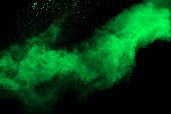 Движение Абстрактного Взрыва Пыли Застыло Зеленым Черном Фоне Остановить Движение — стоковое фото