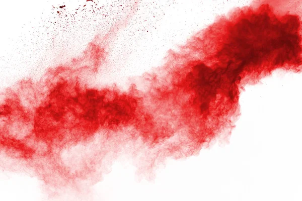 Înghețați Mișcarea Pulberii Roșii Care Explodează Izolată Fundal Alb Design — Fotografie, imagine de stoc
