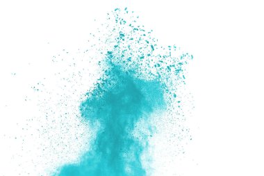 Beyaz arka planda mavi renkli toz patlaması. Renkli bulut. Renkli toz patlar. Boya Holi.