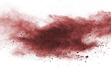 Beyaz arka planda kahverengi renkli toz patlaması. Renkli bulut. Renkli toz patlar. Boya Holi.