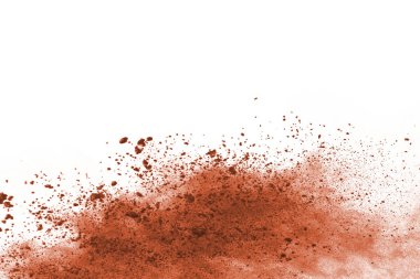 Beyaz arka planda kahverengi renkli toz patlaması. Renkli bulut. Renkli toz patlar. Boya Holi.