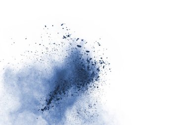 Beyaz arka planda mavi renkli toz patlaması. Renkli bulut. Renkli toz patlar. Boya Holi.
