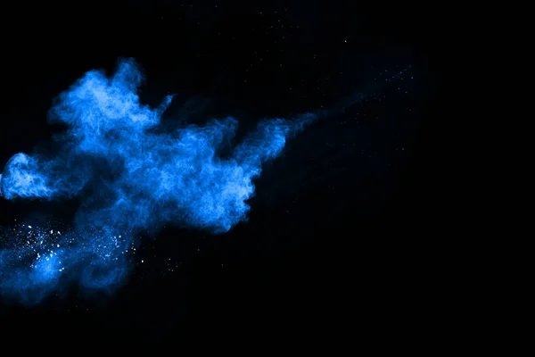Esplosione Polvere Blu Sfondo Nero Nuvola Colorata Polvere Colorata Esplodere — Foto Stock