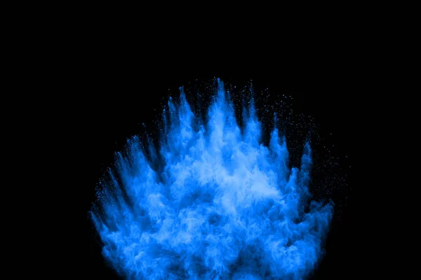 Blaues Pulver Explodiert Auf Schwarzem Hintergrund Farbige Wolke Bunter Staub — Stockfoto