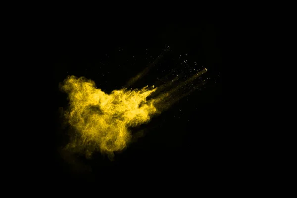 Mouvement Gel Explosion Poussière Jaune Isolé Sur Fond Noir — Photo