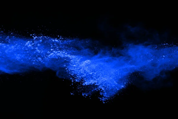 Kék Por Robbanás Fekete Háttérrel Színes Felhő Színes Por Robban — Stock Fotó
