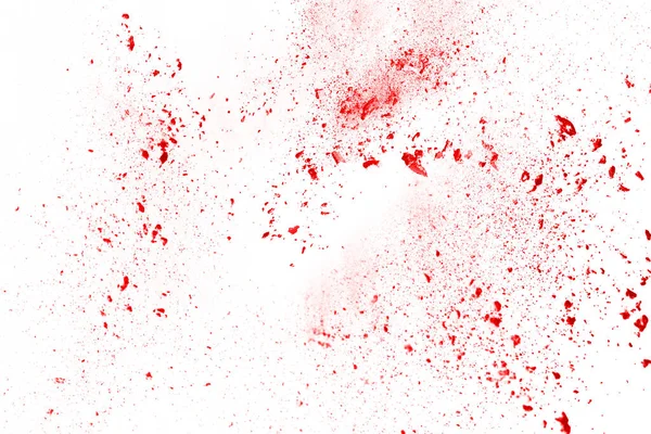 Congelar Movimiento Del Polvo Rojo Explotando Aislado Sobre Fondo Blanco — Foto de Stock