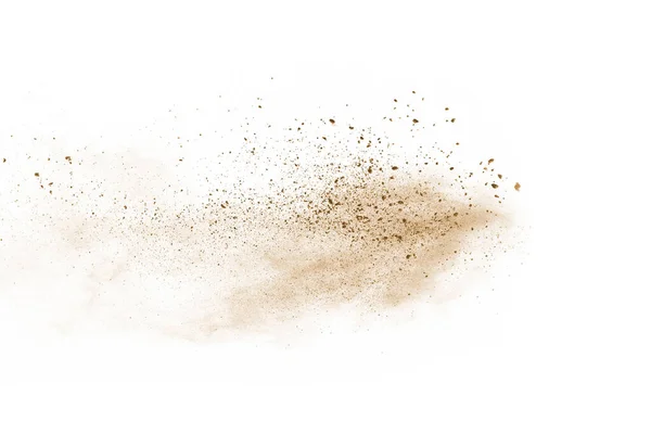 Beyaz arka planda kahverengi renkli toz patlaması. Renkli bulut. Renkli toz patlar. Boya Holi.