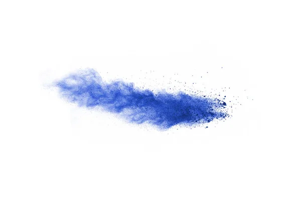 Explosión Polvo Color Azul Sobre Fondo Blanco Nube Colores Polvo —  Fotos de Stock