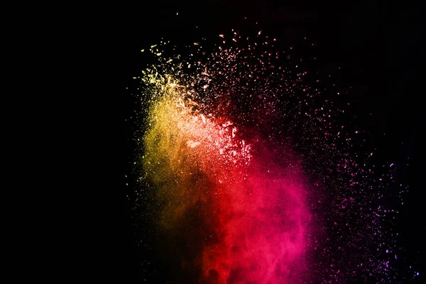 Abstract Gekleurde Stof Explosie Een Zwarte Achtergrond Abstract Poeder Splatted — Stockfoto