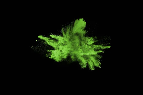 Рух Абстрактного Вибуху Пилу Замерз Чорному Тлі Зупинити Рух Зеленого — стокове фото