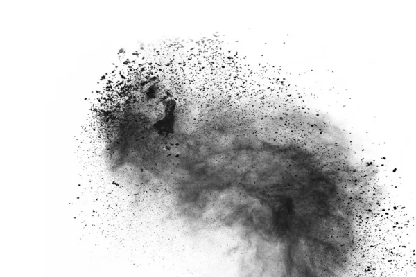 Particles Charcoal White Background Abstract Powder Splatted White Background Freeze — Stock Photo, Image