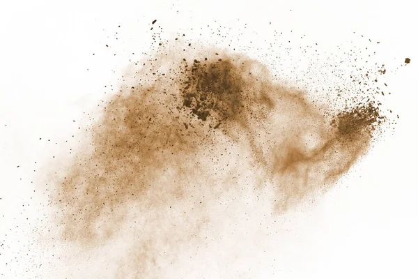 Explosión Polvo Color Marrón Sobre Fondo Blanco Nube Colores Polvo — Foto de Stock