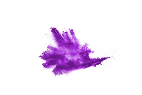 Explosão Fechar Uma Explosão Partículas Roxo Isolado Branco Contexto Abstrato — Fotografia de Stock