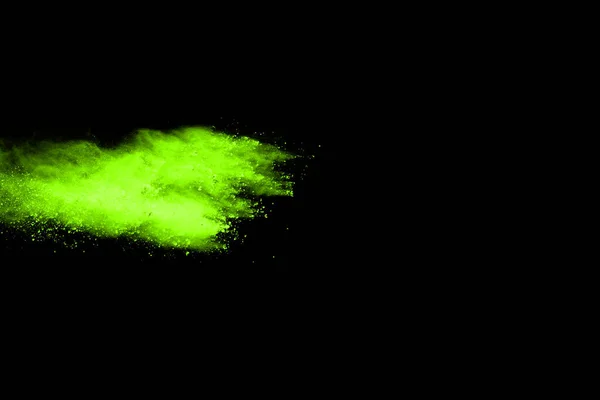 Movement Abstract Dust Explosion Frozen Green Black Background Stop Movement — Stock Photo, Image