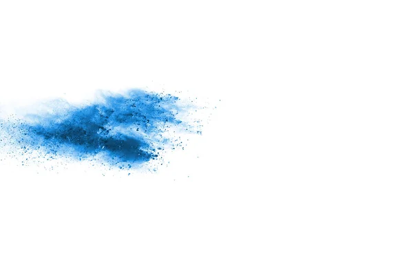 Blauwe Kleur Poeder Explosie Witte Achtergrond Gekleurde Wolk Kleurrijk Stof — Stockfoto