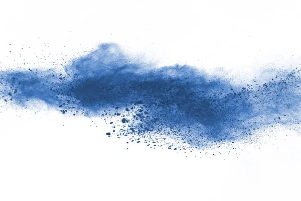 Blauwe Kleur Poeder Explosie Witte Achtergrond Gekleurde Wolk Kleurrijk Stof — Stockfoto