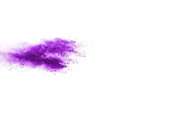 Explosão Fechar Uma Explosão Partículas Roxo Isolado Branco Contexto Abstrato — Fotografia de Stock