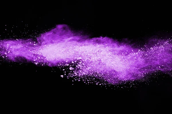 Explosion Poudre Violette Sur Fond Noir Nuage Coloré Poussière Colorée — Photo