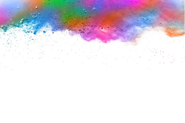 Abstrakt Pulver Fördunklad Bakgrund Färgglada Pulver Explosion Vit Bakgrund Färgat — Stockfoto
