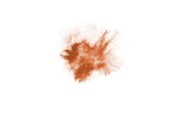 Beyaz arka planda kahverengi renkli toz patlaması. Renkli bulut. Renkli toz patlar. Boya Holi.