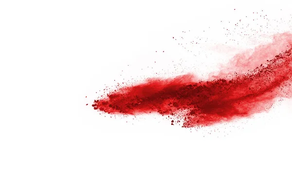 Freeze Motion Red Powder Exploding Isolated White Background Abstract Design — Stock Photo, Image