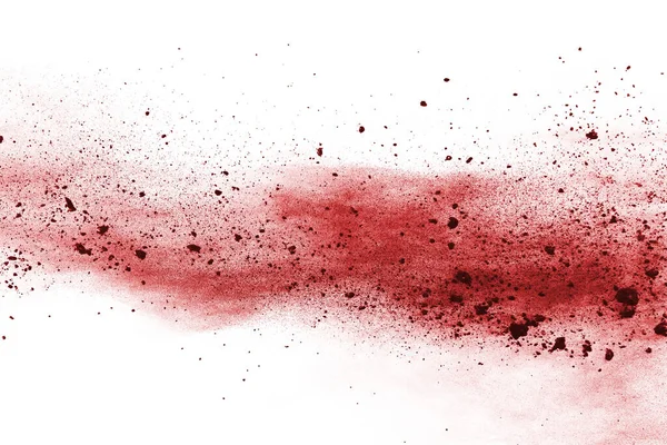 Zmrazit Pohyb Červeného Prášku Explodujícího Izolovaného Bílém Pozadí Abstraktní Design — Stock fotografie