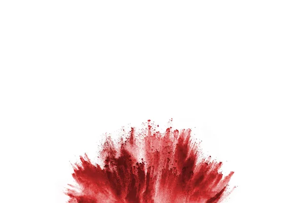 Παγωμένη Κίνηση Κόκκινης Σκόνης Που Εκρήγνυται Απομονωμένη Λευκό Φόντο Αφηρημένος — Φωτογραφία Αρχείου