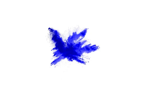 Blauwe Kleur Poeder Explosie Witte Achtergrond Gekleurde Wolk Kleurrijk Stof — Stockfoto