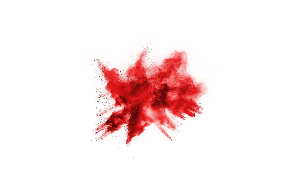Congelar Movimiento Del Polvo Rojo Explotando Aislado Sobre Fondo Blanco — Foto de Stock