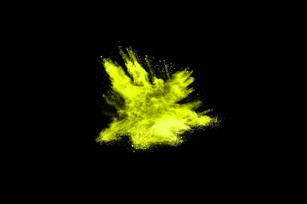 Mustalla Pohjalla Eristetyn Keltaisen Pölyn Räjähdyksen Jäädytysliike — kuvapankkivalokuva