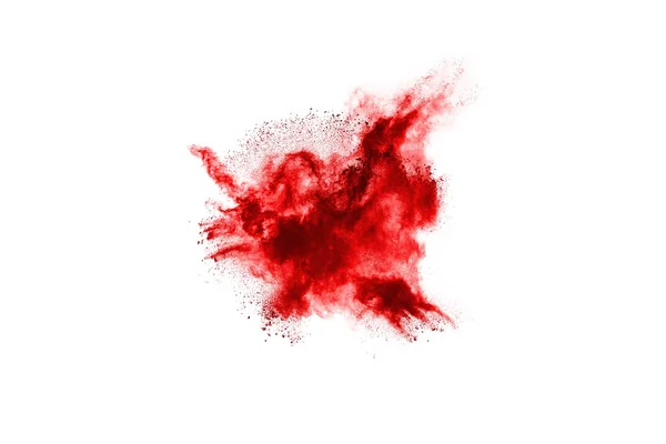 Movimento Congelamento Polvere Rossa Che Esplode Isolata Sfondo Bianco Design — Foto Stock