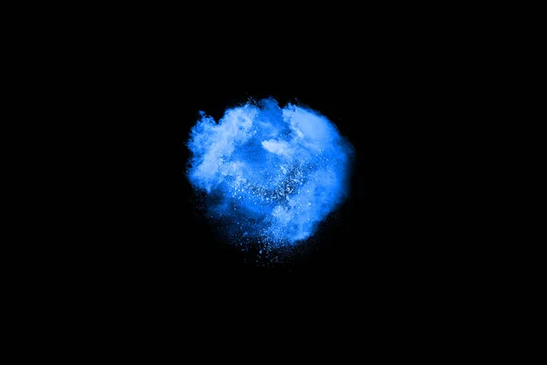 Eksplozja Niebieskiego Proszku Czarnym Tle Kolorowa Chmura Kolorowy Pył Eksploduje — Zdjęcie stockowe