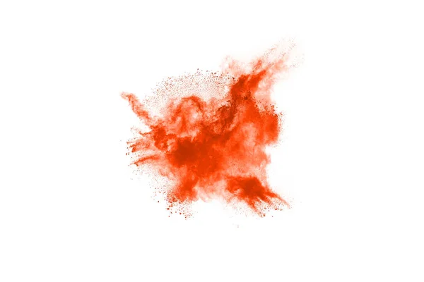 橙色粉末抛撒背景 彩粉爆炸 抛掷的冻结运动 白色背景上的彩光纹理 — 图库照片