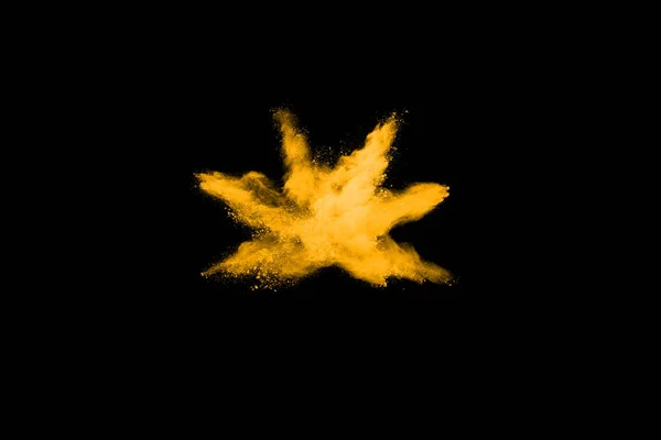 Mouvement Gel Explosion Poussière Jaune Isolé Sur Fond Noir — Photo