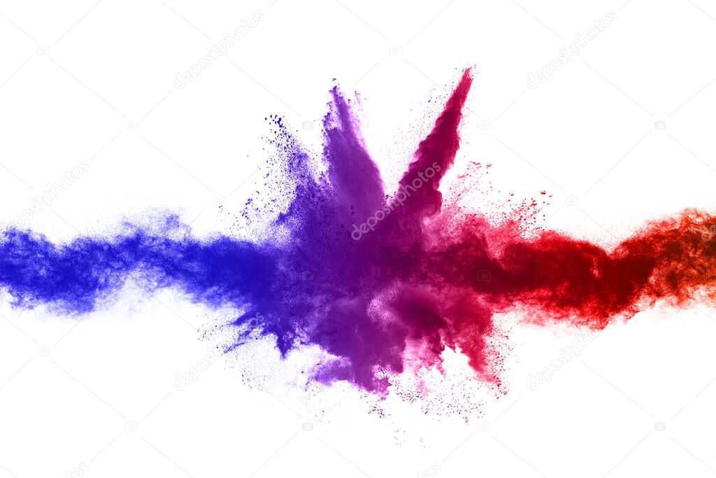 abstract powder splatted background. Colorful powder explosion on white background. Colored cloud. Colorful dust explode. Paint Holi.