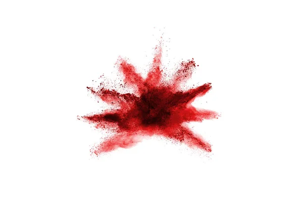 Freeze Motion Red Powder Exploding Isolated White Background Abstract Design — Stock Photo, Image