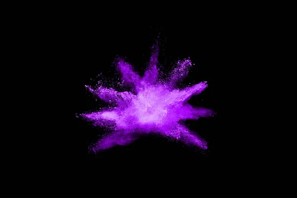 Výbuch Prachu Detailní Záběr Výbuchu Fialové Prachové Částice Izolované Bílém — Stock fotografie
